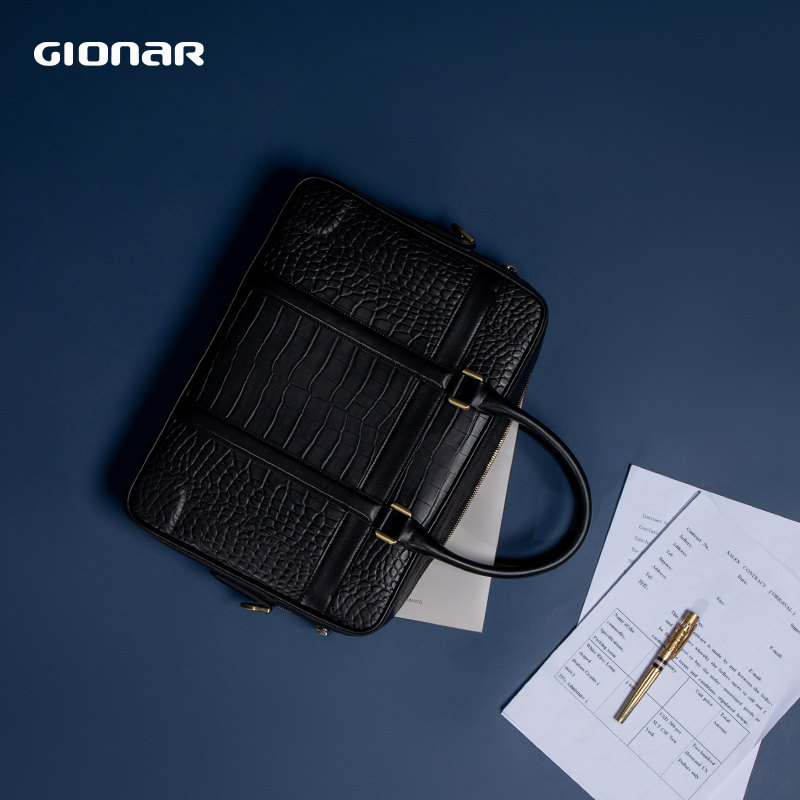 GIONAR公文包男士包袋高端商务真皮单肩斜挎大容量鳄鱼纹手提男包,淘宝优惠券,粉丝福利购,淘宝优惠卷