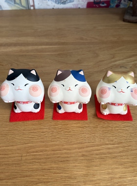 京都龙虎作陶土猫咪腮红桌面摆放
