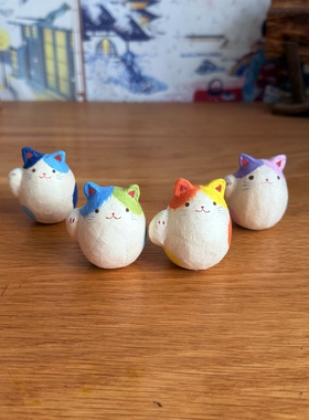 日本龙虎作和纸彩绘可爱猫咪摆件招福气送礼书桌放置温馨氛围