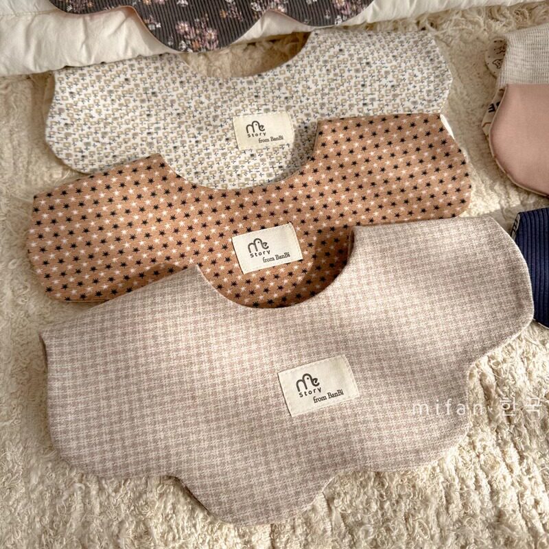 ins韩系双面纯棉宝宝口水巾婴幼儿围嘴防吐奶圆形花朵围兜新生儿