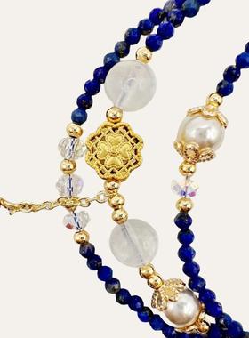 【薇阮珠宝】天然切面青金石配多层三圈手链手串手饰度假叠戴