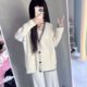 Loose V-neck sweater cardigan college jacket twist lazy college style internet celebrity same knitted top for women