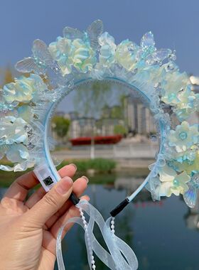 270号蝶恋花簪花发箍材料包手工diy花仙子甜美发光头饰拍照摆摊