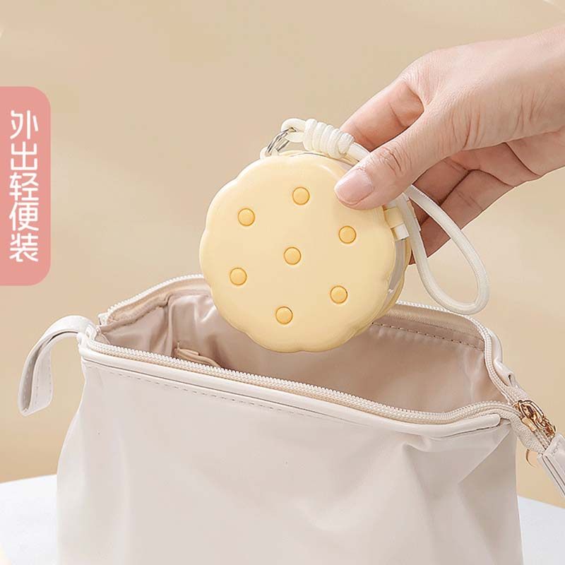 可爱饼干型双层粉扑收纳盒差旅出差女生便携透气防尘美妆饰品盒,淘宝优惠券,粉丝福利购,淘宝优惠卷