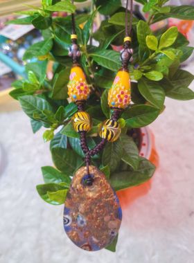 原创设计进口琉璃项链彩色琉璃吊坠秋冬琉璃毛衣链手工编织