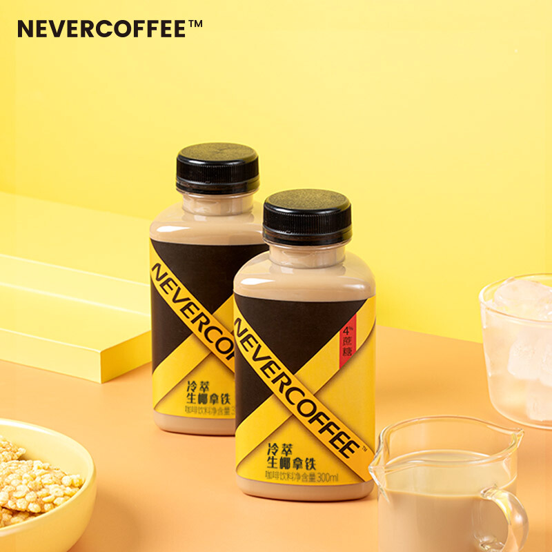 NeverCoffee冷萃生椰冰博客拿铁咖啡美式低糖即饮饮料300ml*5瓶装 - 图1