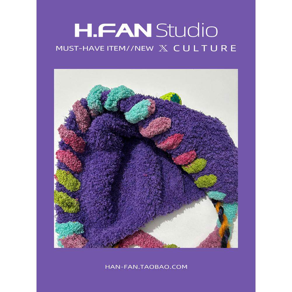 秋冬可爱小怪兽毛绒帽护耳雷锋帽手工针织卡通大头围毛线帽包头帽