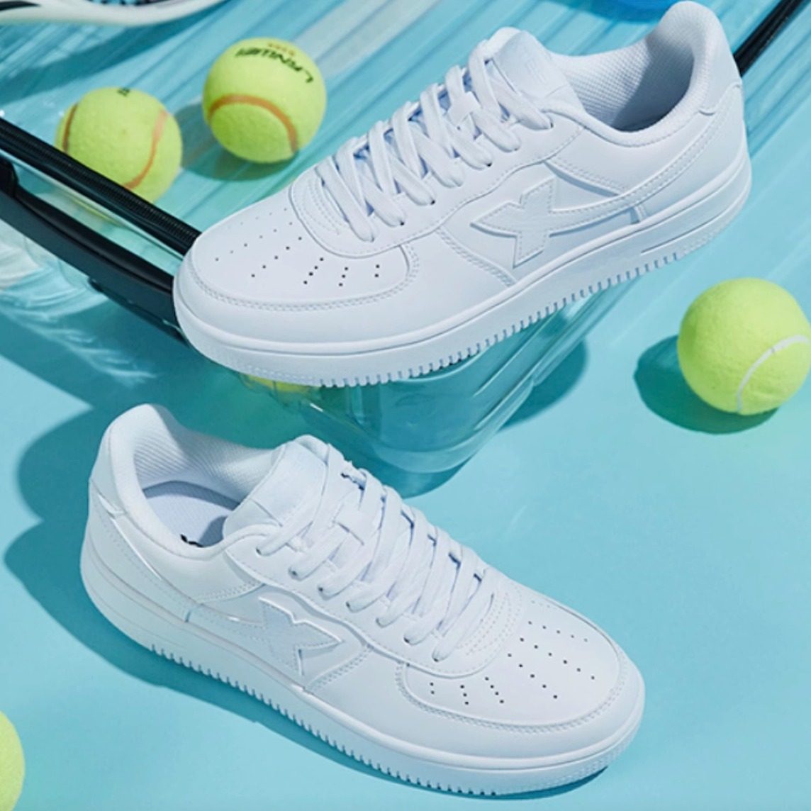 特步板鞋男鞋春秋季皮面白色休闲轻便运动鞋子女鞋小白鞋空军一号,淘宝优惠券,粉丝福利购,淘宝优惠卷