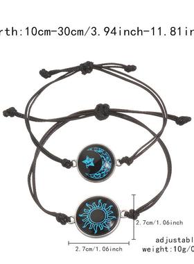 ins日月恋人时光宝石夜光手链手工编织情侣手链个性手环