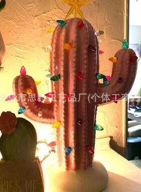 圣诞节仙人掌灯饰摆件家居装饰品设计装修圣诞氛围摆件创意