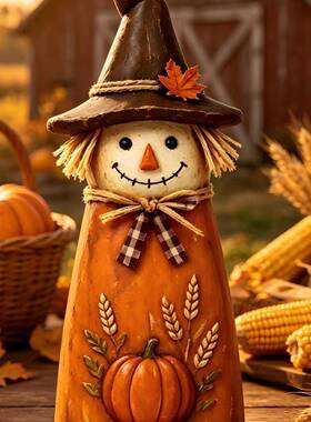 新品Carved Vintage Scarecrow Fall Decor Set稻草人摆件