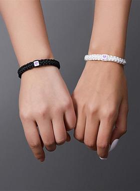 简约多色桃心爱心手工编织情侣手链低价