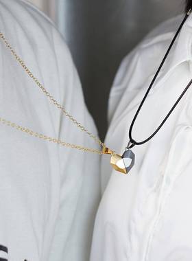 创意许愿石情侣拼接磁力磁石爱心项链百搭款情侣项链现货