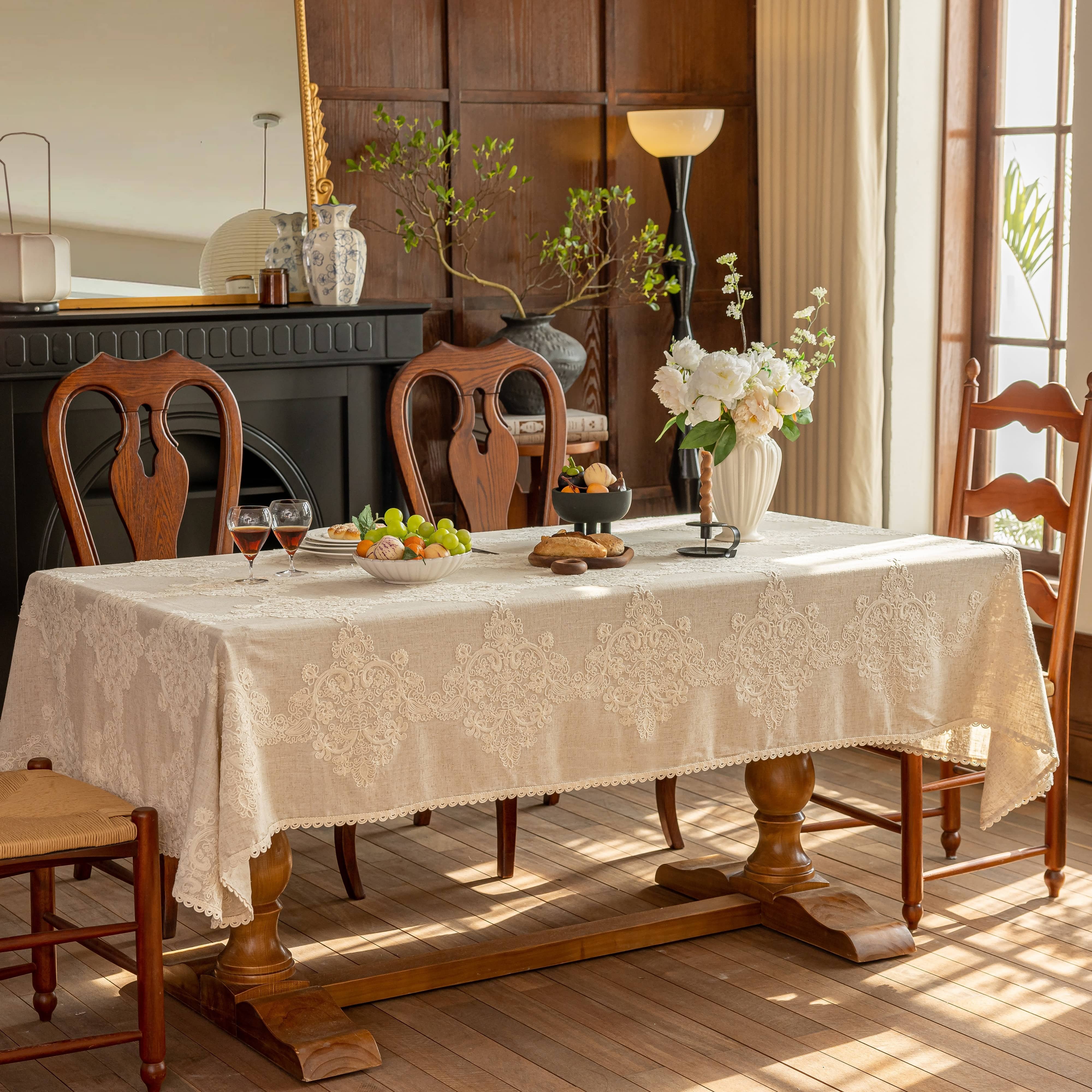 慕缇法式棉麻绣花桌布美式欧式复古餐桌台布长方形茶几轻奢餐桌布,淘宝优惠券,粉丝福利购,淘宝优惠卷