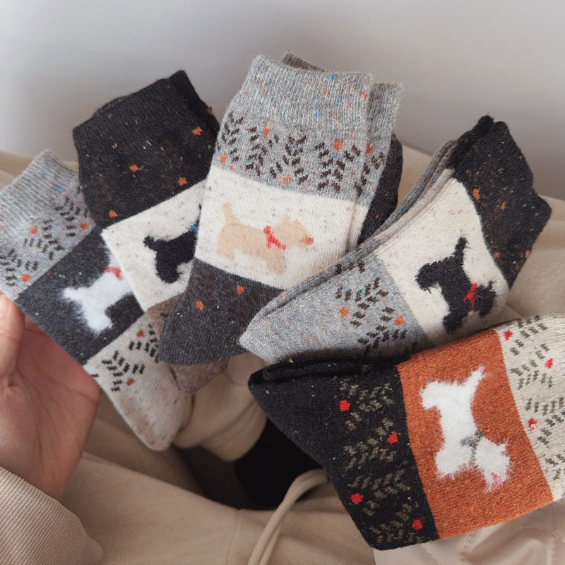 圣诞氛围感来了-费尔岛复古小狗羊毛袜子女ins潮流秋冬保暖民族风,淘宝优惠券,粉丝福利购,淘宝优惠卷
