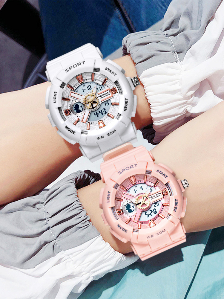 迪士尼联名女限量运动防水电子表 童时手表国产腕表