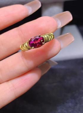 天然镁铝石榴石戒指女S925银镶嵌时尚轻奢主石6*8MM活口戒指