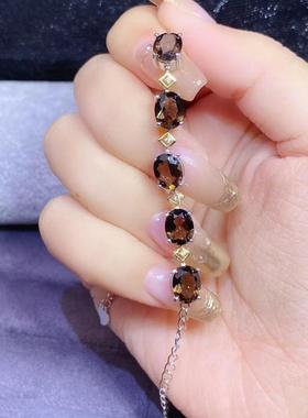 新款S925银镶嵌天然茶晶主石6*8MM气质手链女简约轻奢百搭手饰