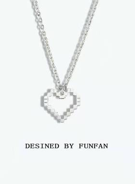 黑色马赛爱心镂空像素桃心闺蜜学生项链ins冷淡风情侣链百搭简