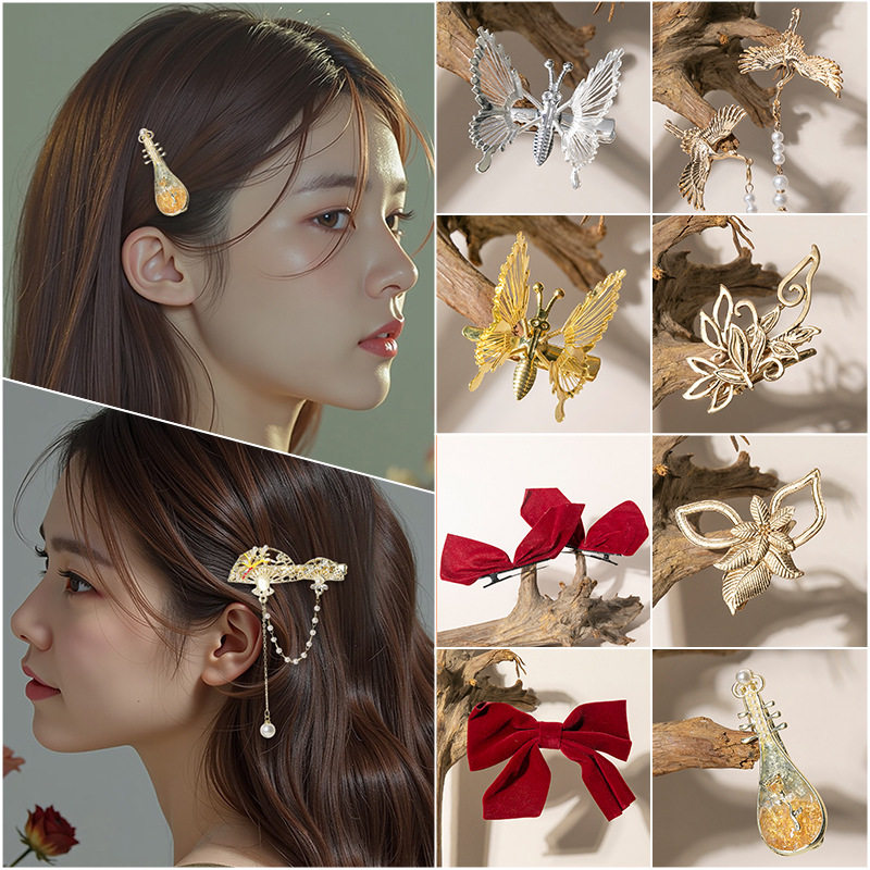 新中式珍珠流苏发夹女扇形玫瑰花刘海夹侧边夹头发饰品送女友礼物,淘宝优惠券,粉丝福利购,淘宝优惠卷