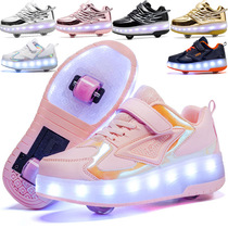 Double Wheels Sliding Riot Walking Shoes Children Invisible Fried Ice Boy Pulley Girl With Wheels Shoes Detachable Walking Sport