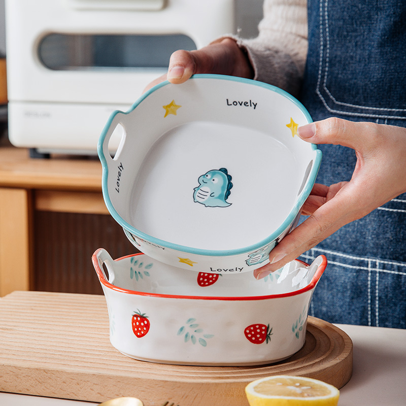 空气炸锅烤碗家用双耳碗陶瓷碗烘焙专用碗烤盘面碗汤碗釉下彩餐具 - 图0