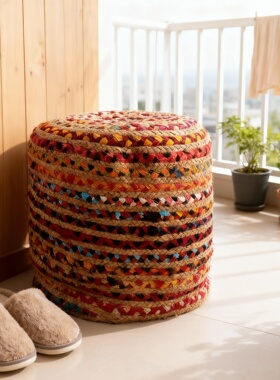 手工编织彩色棉麻圆形蒲团坐垫