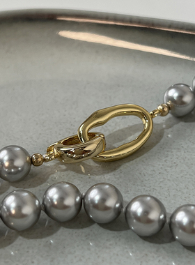 灰色珍珠女简约日韩项链气质ins