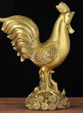 全铜金鸡摆件大号黄铜生肖鸡风水招财鸡工艺品家居客厅玄关装饰品