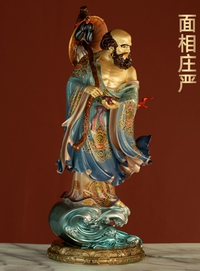 黄铜彩绘达摩祖师佛像一苇踏浪过江达摩多罗铜像家用佛堂寺庙供奉