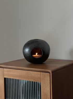 几多黑陶球形烛台诧寂摆件桌面摆件