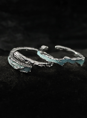 AGBAJI 熔岩戒指薄荷色小众原创高级开口可调节食指戒冷淡风情侣