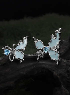 AGBAJI 雾霾蓝蝴蝶蛇玫瑰戒指小众高级轻奢镶嵌蓝海锆石开口指环