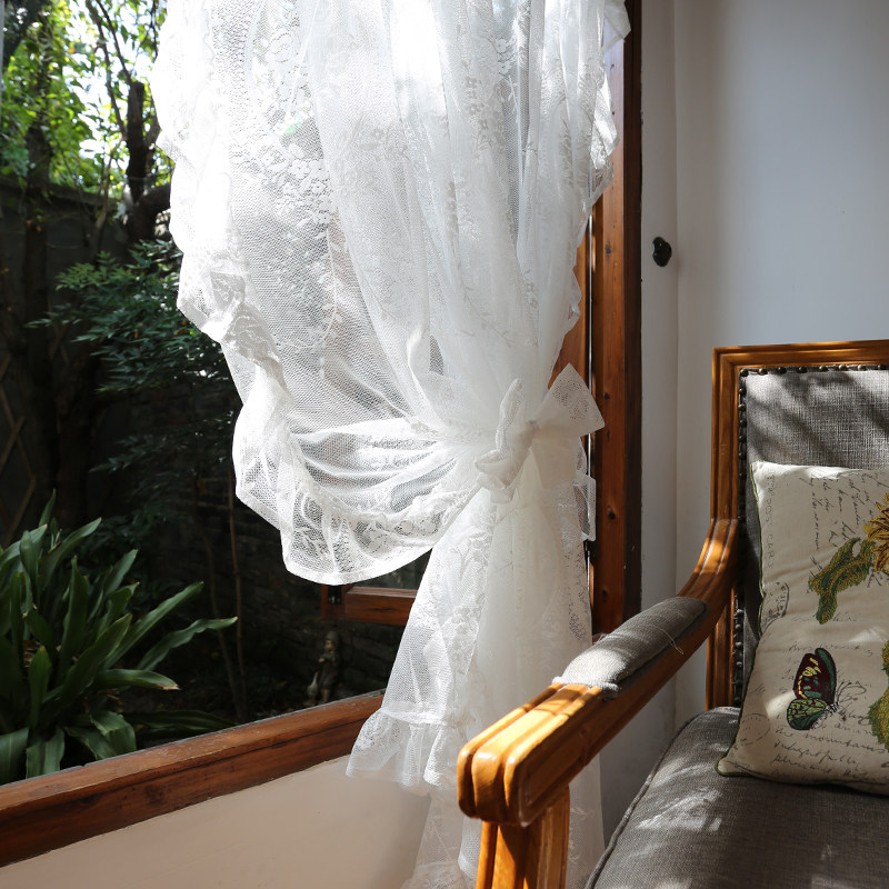 鸢尾洛丽塔白蕾丝木耳边纱帘田园定制半帘门帘穿杆帘窗帘美式文艺,淘宝优惠券,粉丝福利购,淘宝优惠卷