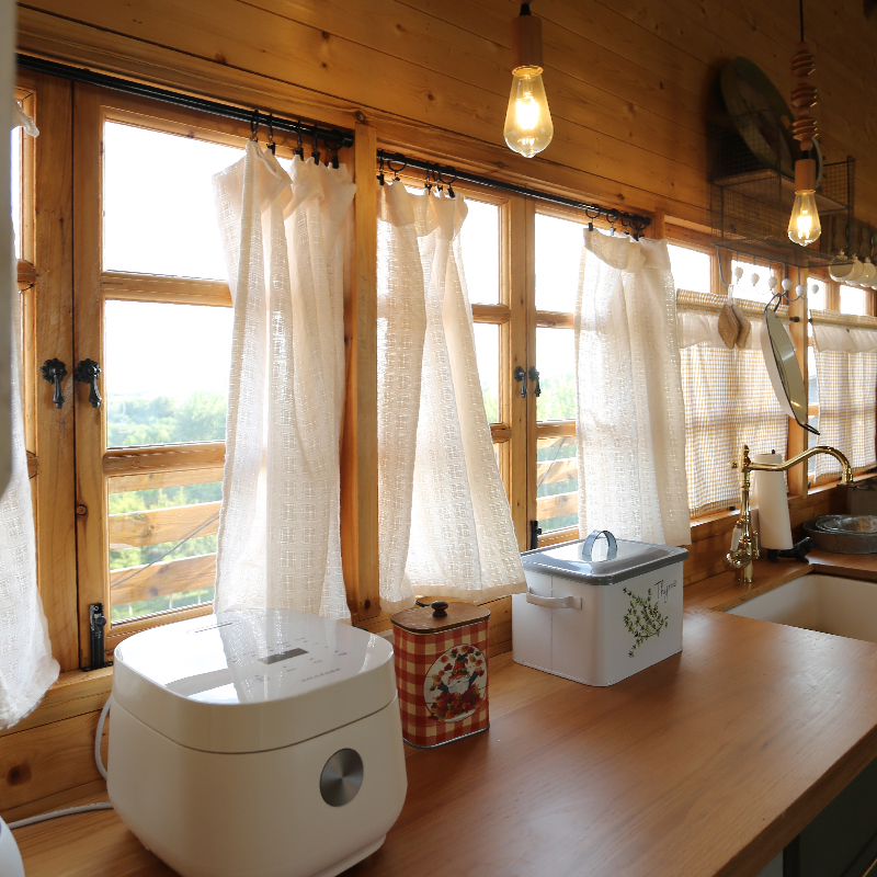 Japanese style cotton and linen curtains gauze curtains punch-free cotton window screens