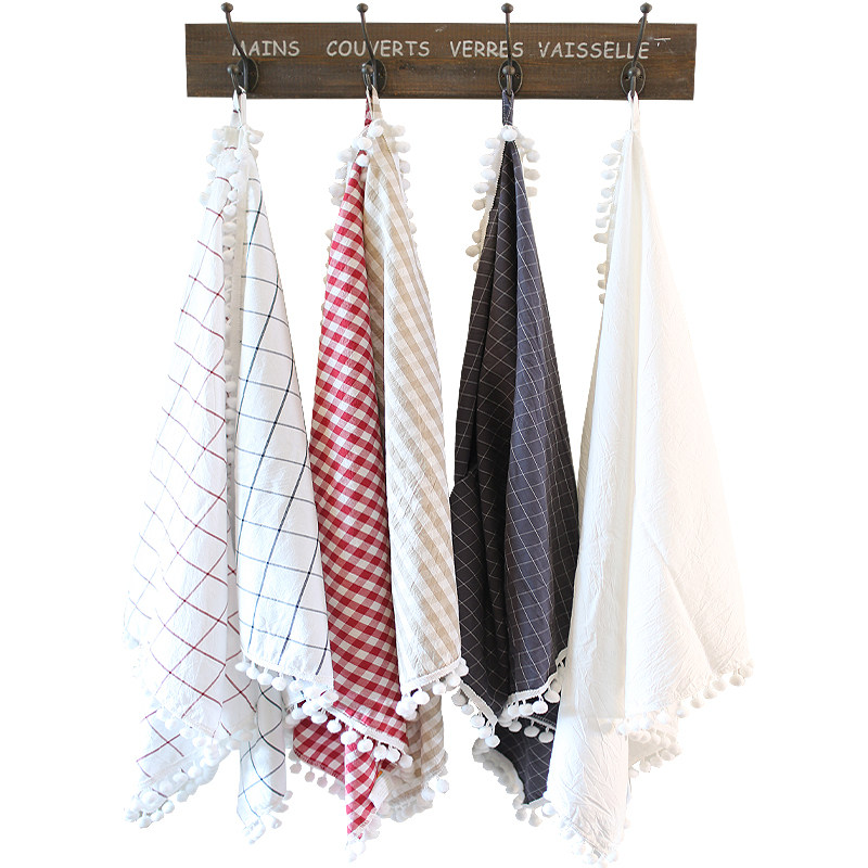 北欧ins风格水洗棉厨房布艺擦手巾毛球格子多用巾冰箱盖巾盖布,淘宝优惠券,粉丝福利购,淘宝优惠卷