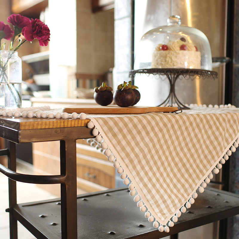 北欧ins风格水洗棉厨房布艺擦手巾毛球格子多用巾冰箱盖巾盖布,淘宝优惠券,粉丝福利购,淘宝优惠卷