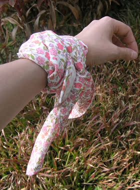 韩式田园风情粉色小碎花，双层纯棉，小方巾头巾发带〖万念丛生〗