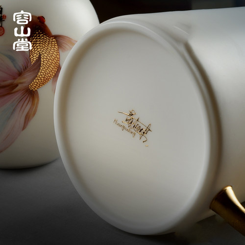 容山堂黄旭东大师羊脂玉茶杯陶瓷办公杯茶水分离杯绿茶杯泡茶杯 - 图2