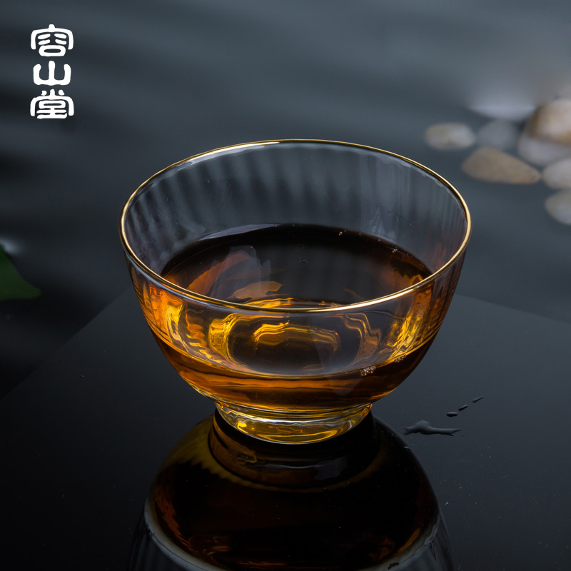 容山堂 描金玻璃茶杯 功夫茶具手工锤目纹耐热透明小品茗杯主人杯