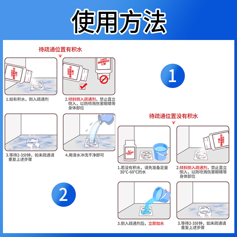 管道疏通剂强力溶解粉厨房管道油污下水道马桶地漏堵塞除臭神器