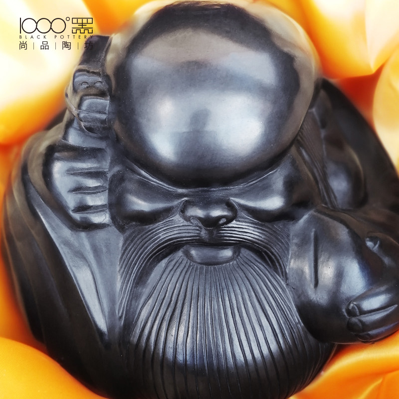 中式大号手工艺黑陶老寿星公生日礼物摆件送老人长辈祝寿贺寿礼品