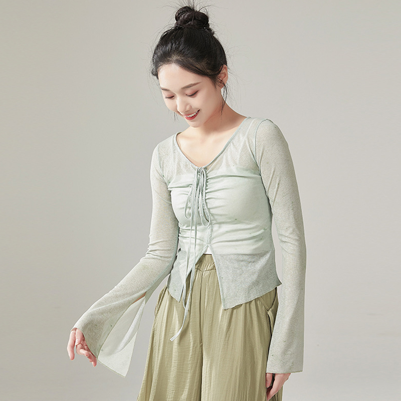 古典舞服装女飘逸身韵纱衣中国舞舞蹈服秋冬新款练功服演出服上衣 - 图0