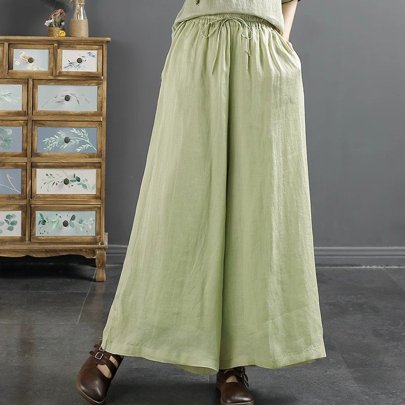 千秋飞燕文艺纯色苎麻阔腿裤裙裤子 千秋飞燕休闲裤