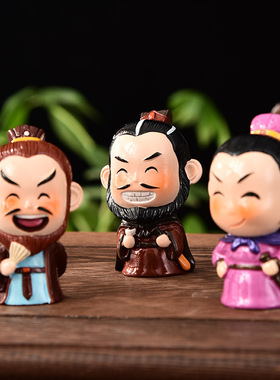 三国人物陶瓷小摆件卡通迷你公仔文创礼物刘备张飞关羽历史纪念品