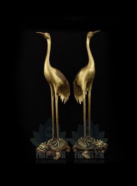 铜仙鹤摆件一对龟鹤铜鹤祝寿礼品