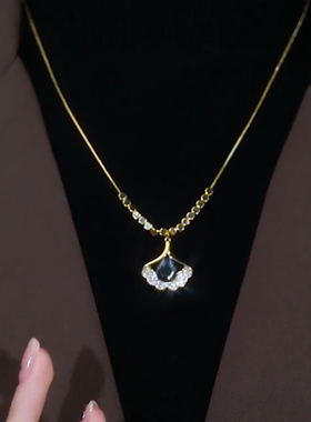 铜合金水晶银杏叶毛衣链女气质