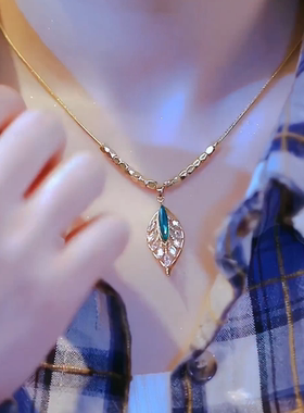 绿色锆石镀金叶子项链女锁骨链