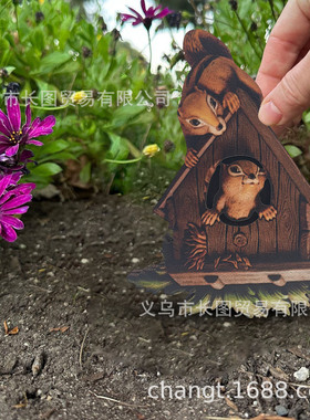 独立站童话门庭院双层平面木质工艺品摆件花园装饰品园艺摆件