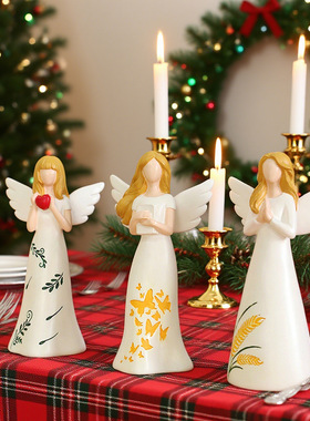 新品圣诞节摆件家居装饰摆件树脂米色天使套三客厅书架装饰品